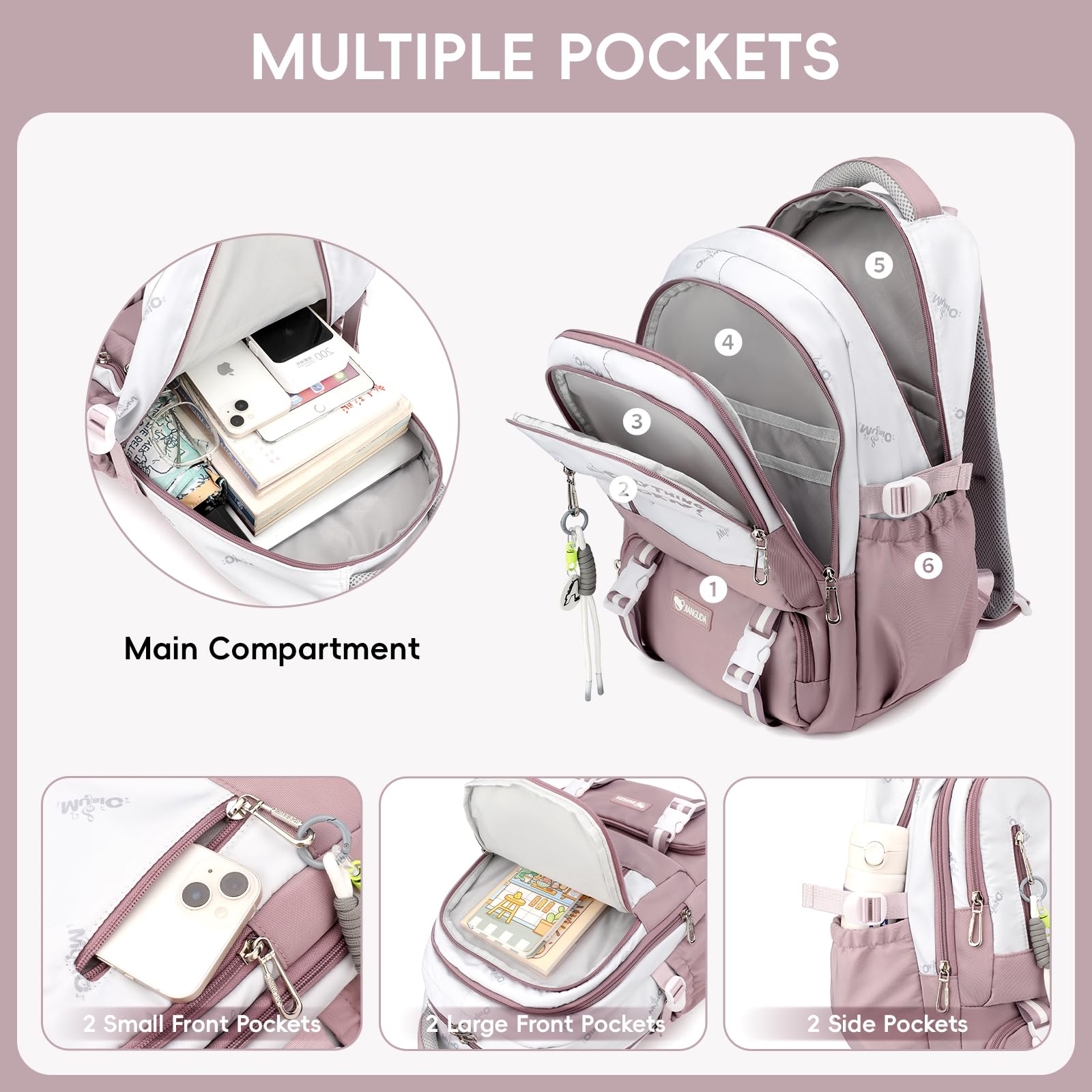 Amythe Zaino Scuola Media e Superiore: Zainetto Moda in Nylon Impermeabile per Ragazze e Ragazzi, Ideale per Scuola e Tempo Libero - Zaini Porta PC per Giovani 10-22 Anni