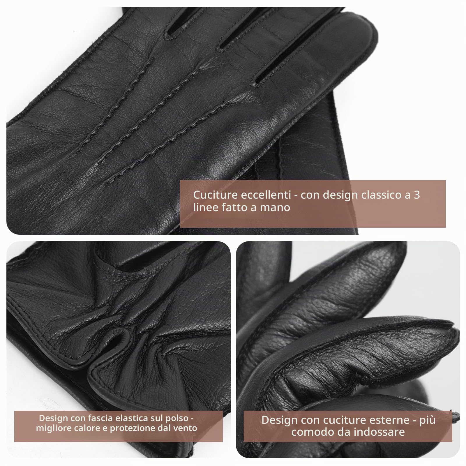 GSG SINCE 1998 Guanti Pelle Uomo Touchscreen – Invernali in Pelle di Pecora Senza Cromo, Foderati in Lana, Caldi da Guida e Moto, M22004