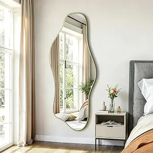 60"x24" Large Irregular Wall Mirror, Frameless Abstract Design