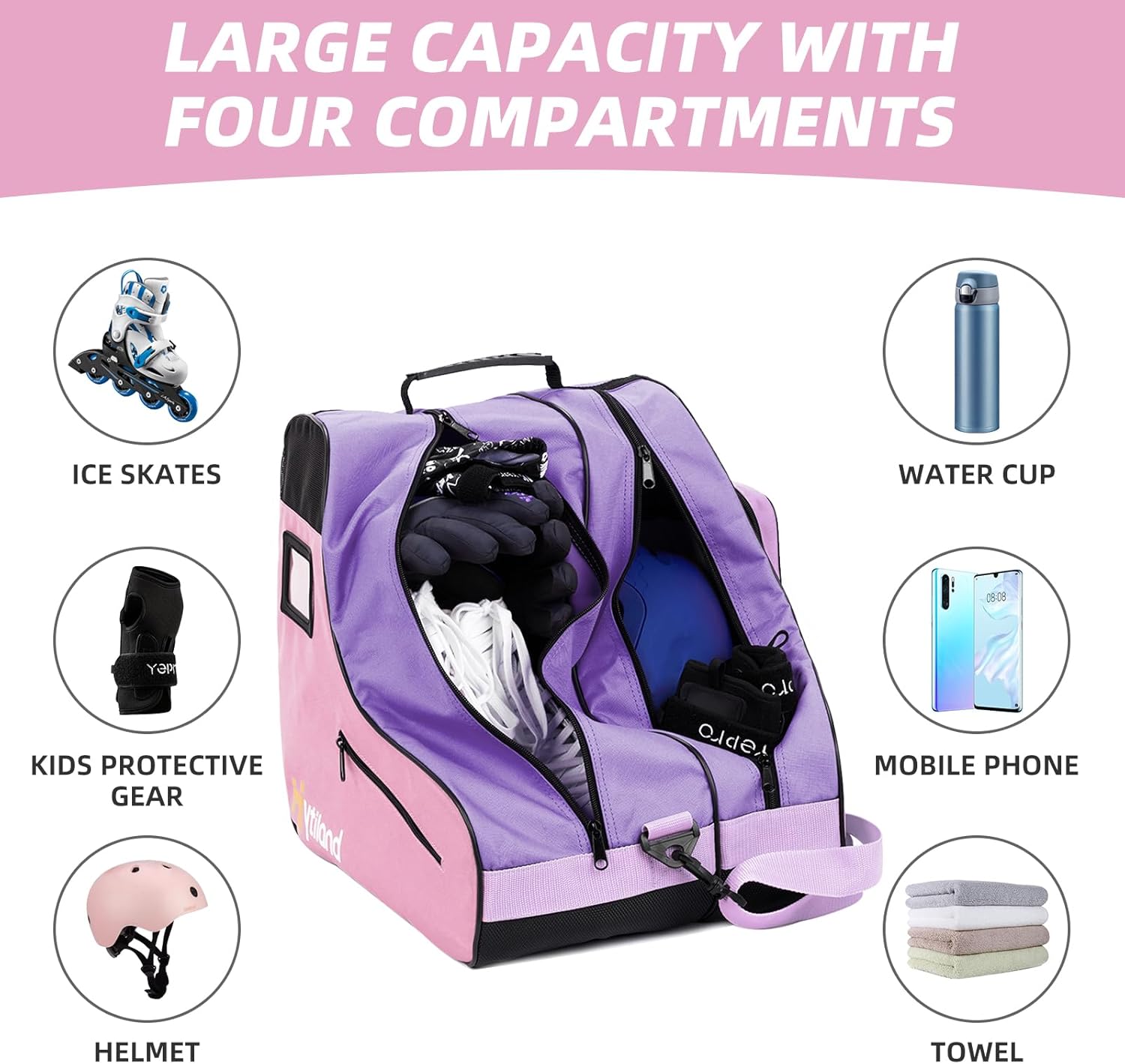 Breathable Skate Bag with Adjustable Shoulder Strap - Large Capacity Fits Inline, Ice & Most Roller Skates
