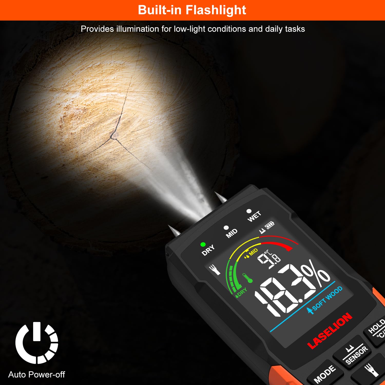 LASELION 2-in-1 Moisture Meter - Pin & Pinless -7