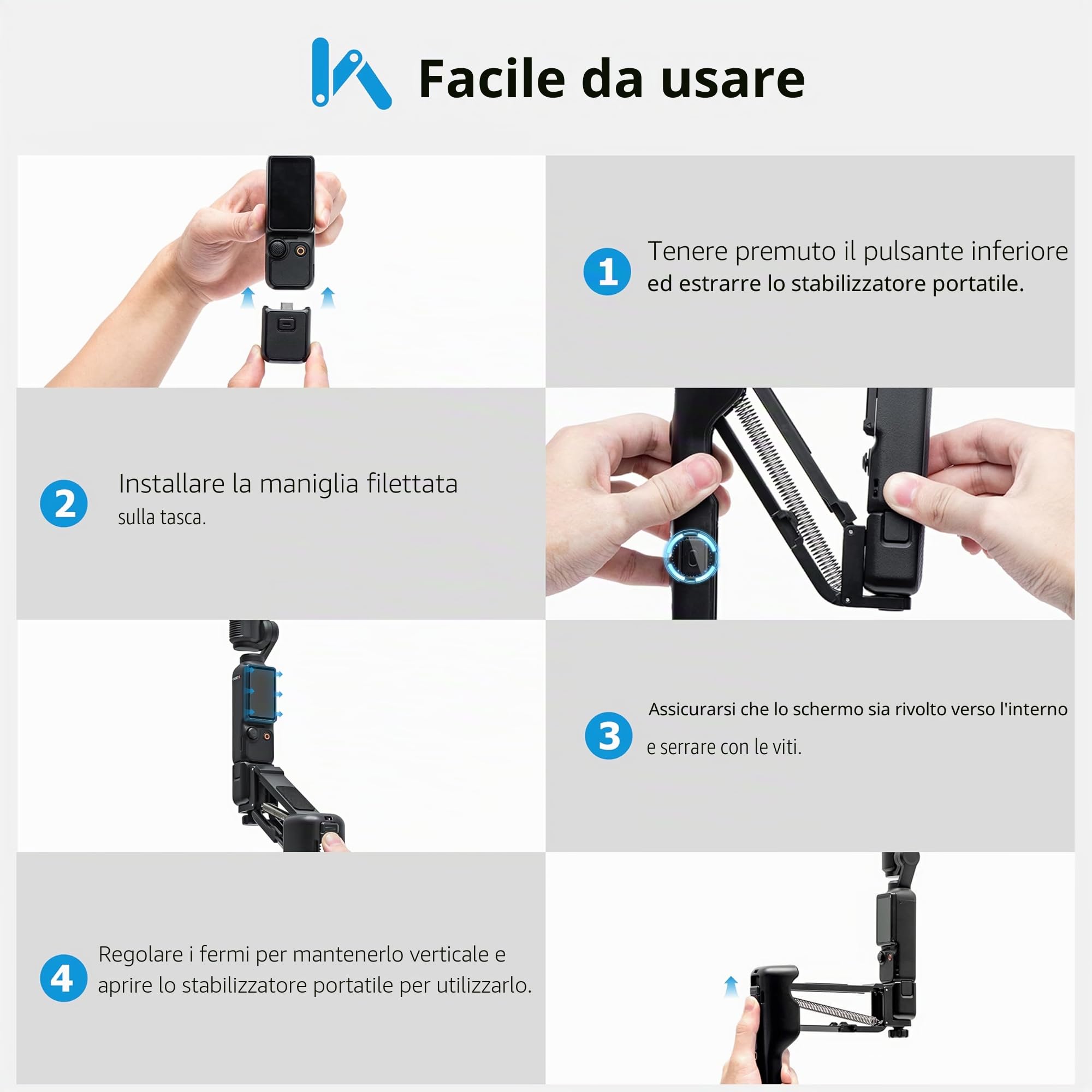 Tomat Osmo Pocket 3 - Custodia protettiva per stabilizzatore portatile, mini asse Z, anti-vibrazione, per DJI Pocket 3, adattatore pieghevole con foro filettato da 1/4"【Not for POKECT4】