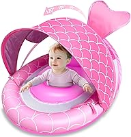 Vista 7 de Flotador para bebé con toldo, protección solar UPF50+, cámaras de aire duales, flotador inflable para piscina para bebés de 6 a 36 meses, flotador