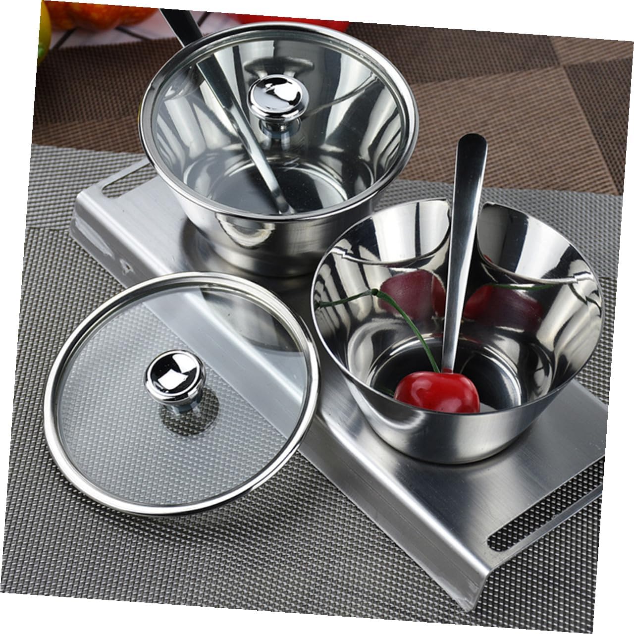 Toyvian 250ml Stainless Steel Condiment Pot with Spoon for Kitchen