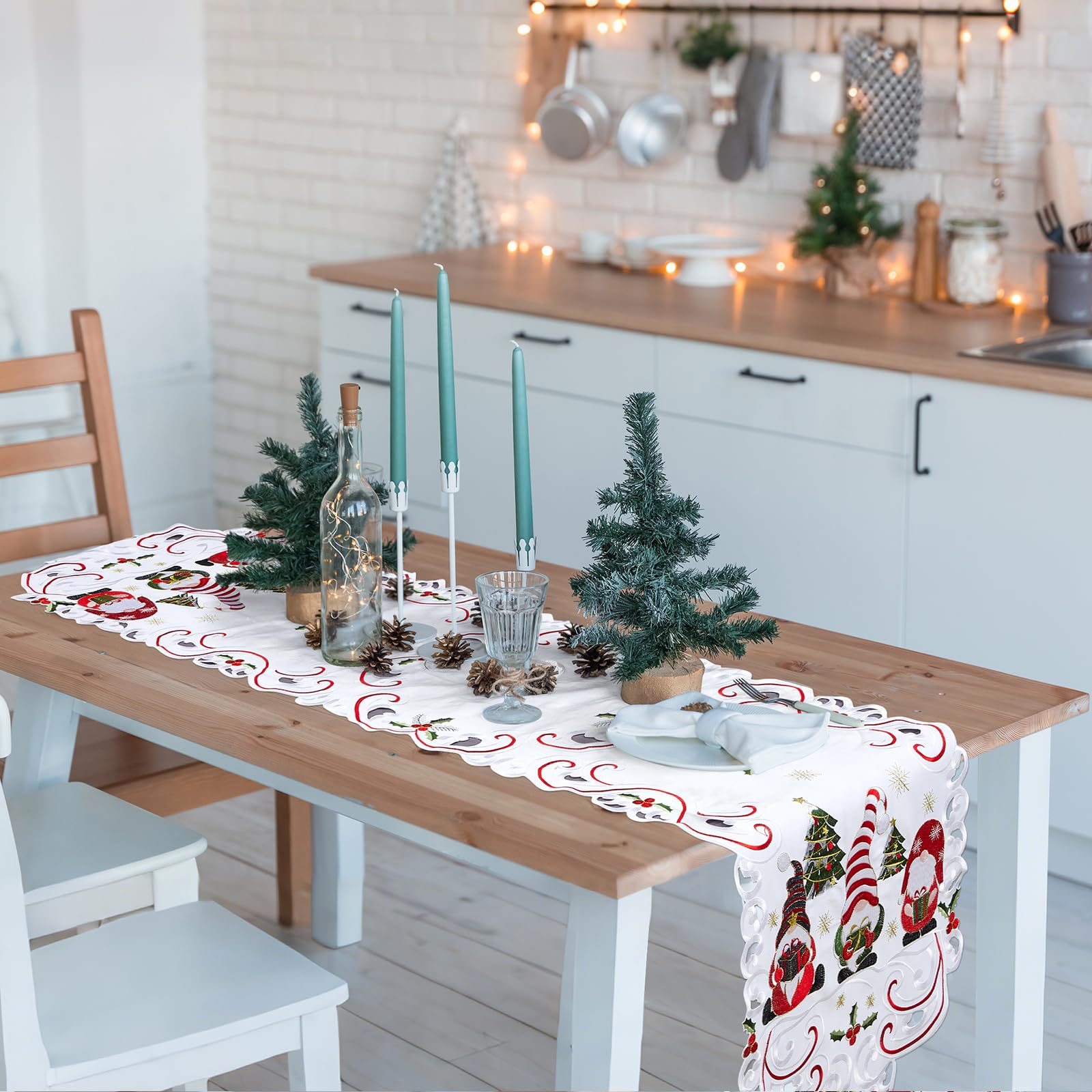 Namalu Christmas Embroidered Table Runner 15 x 70 Inch Christmas Table Linens Cover for Xmas Holiday Dining Decoration Wedding Party Gift Supplies(Gnome) - Image 4