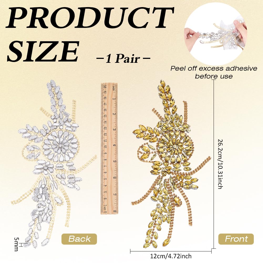 FINGERINSPIRE 2 Pz Confezione di Toppe Termoadesive con Strass 262x120x5mm Toppe con Perline e Design Ad Artiglio Abbellimento Floreale con Strass in Argento e Oro per Velo da Sposa, Abiti Formali