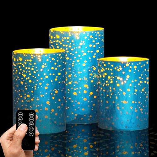 Miniatura 3 de Velas sin llama de vidrio azul con control remoto y temporizador, velas sin llama LED, velas de vidrio sin llama con pilas