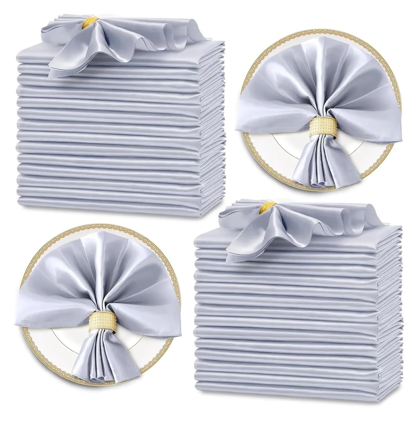 Cotton Table Napkins, Satin Table Napkins 30x30cm 12pk Multicolor for Wedding Birthday Party(12pcs Silvery)