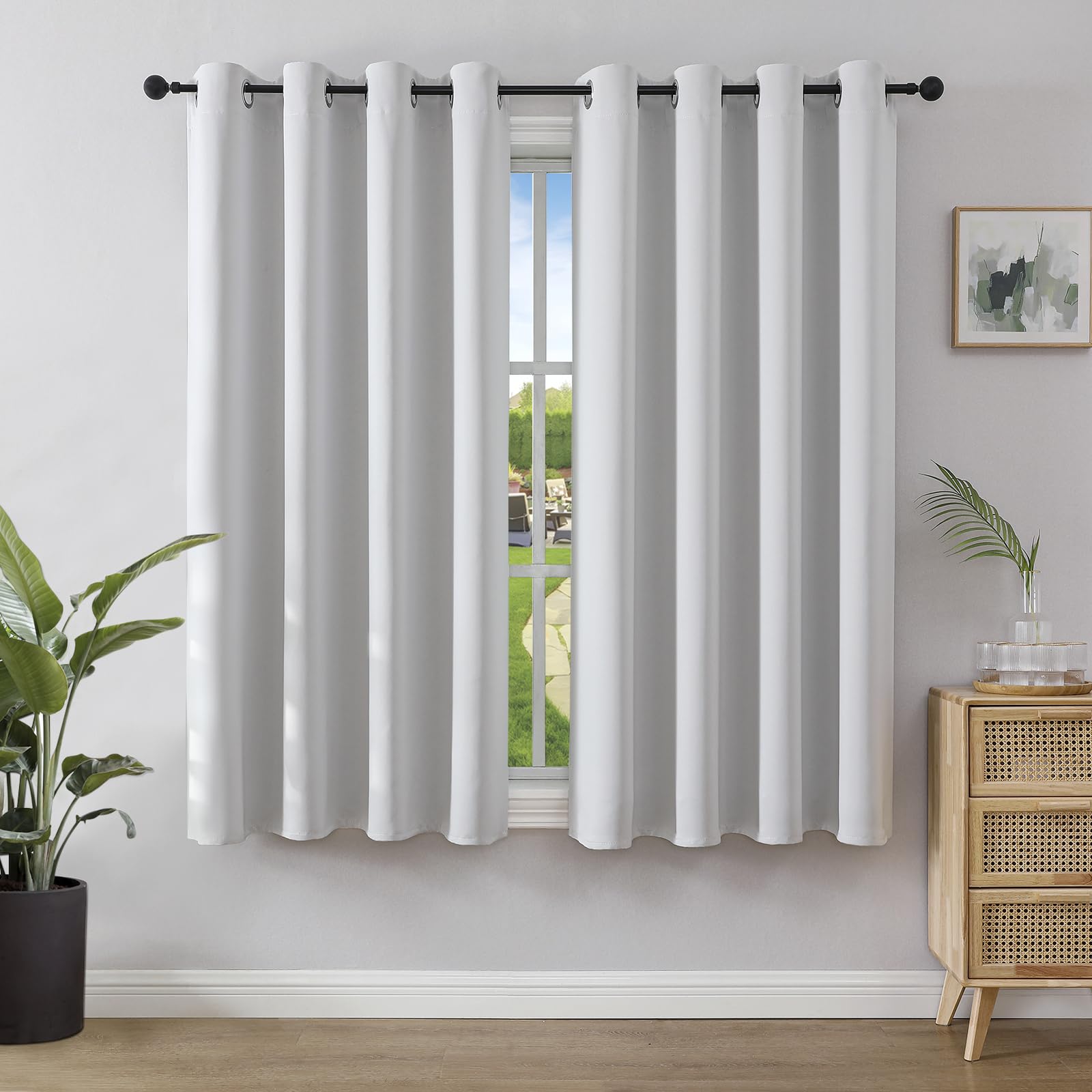 Joydeco Blickdichte Vorhänge mit Ösen Gardinen 2er Set, Verdunkelungsvorhang Thermovorhang Hitzeschutz, Ösenvorhang für Schlafzimmer Wohnzimmer(Grauweiß,2xH158xB106)