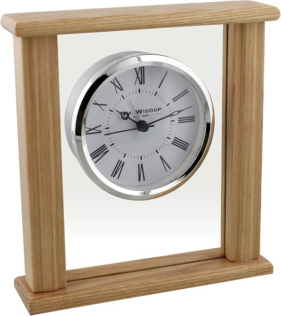 Light Wood and Glass Stylish Quartz Mantel Desk Clock