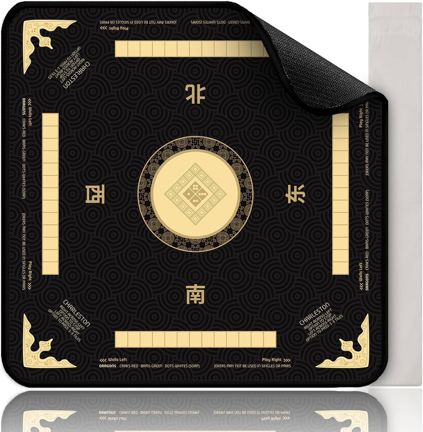 [BLACK] – Mahjong Mat for Table 31.5 Inch Extra Large Neoprene Non Slip Noise Reduction Foldable Mahjong Mats with Rules Beginner Friendly Mahjong Table Mat for American Mahjong Card Poker Board Games