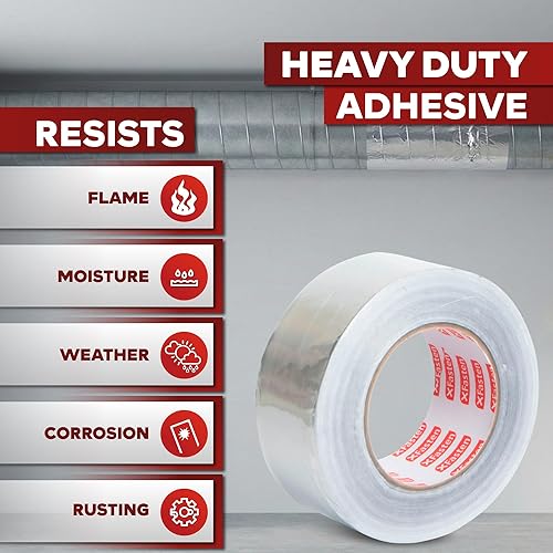 Miniatura 6 de XFasten cinta de papel aluminio, 3.6 mil, 2 pulgadas x 55 yardas, cinta HVAC