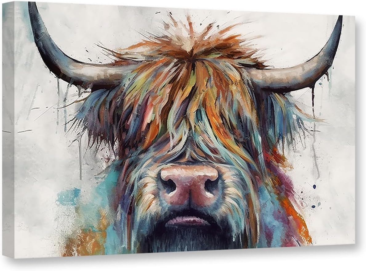 CCWACPP Highland Cattle Canvas Wall Art Abstract Animal Pictures Wall