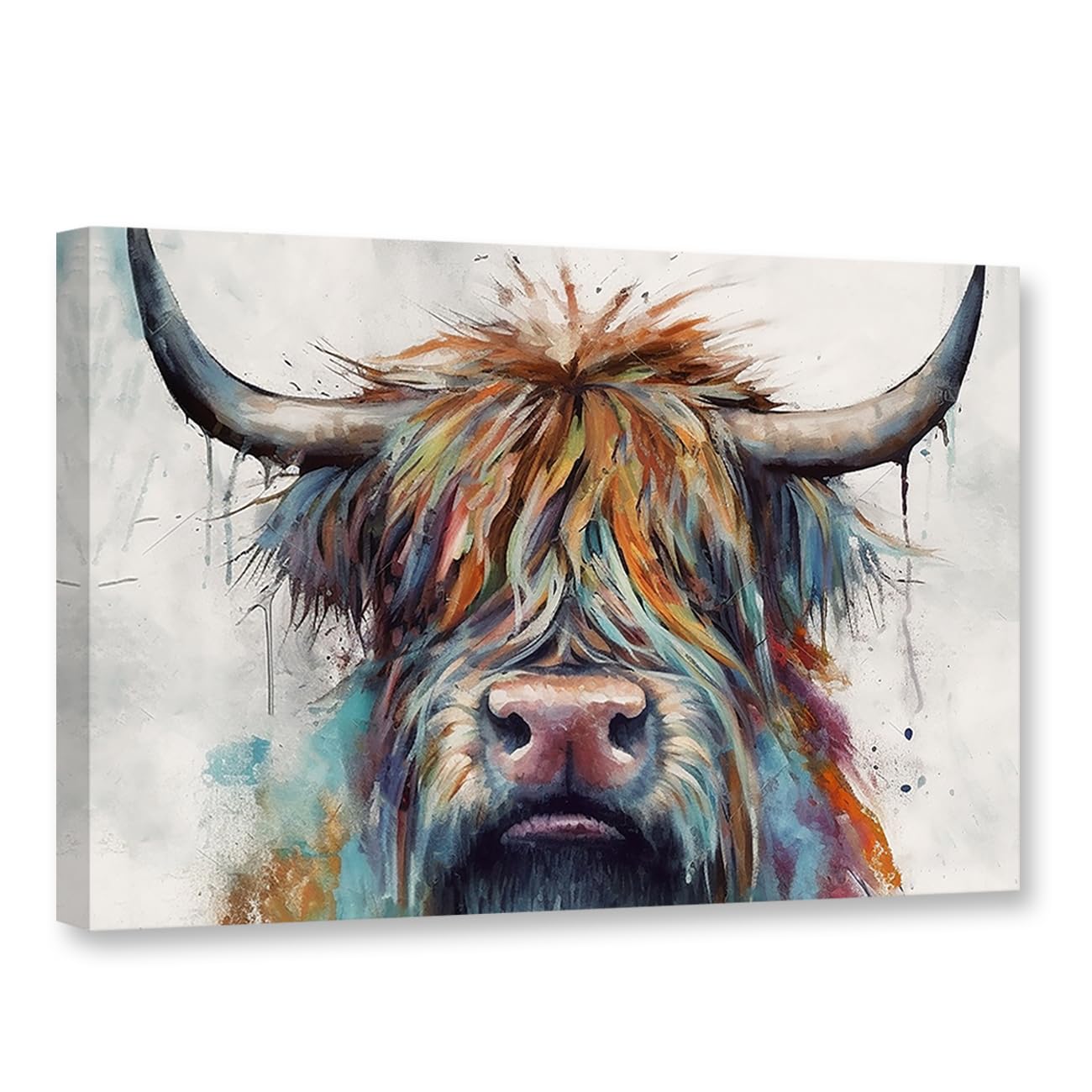CCWACPP Highland Cattle Canvas Wall Art Abstract Animal Pictures Wall Decor Colorful Cow Painting Print Rustic Farmhouse Decor Frame (Highland Cattle