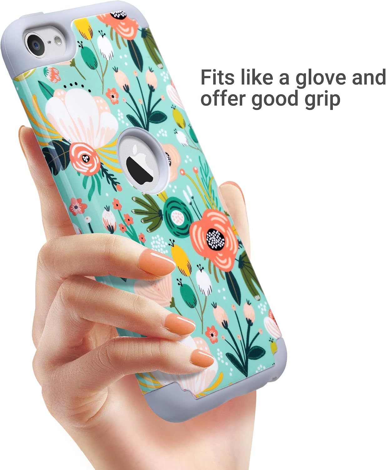 ULAK iPod Touch 7 Case, iPod Touch 6 Cases, Slim Shockproof Hybrid Hard PC Back Cover with Soft Silicone Inner Premium Bumper Case for Apple iPod Touch 7th/6th/5th Generation, Mint Floral