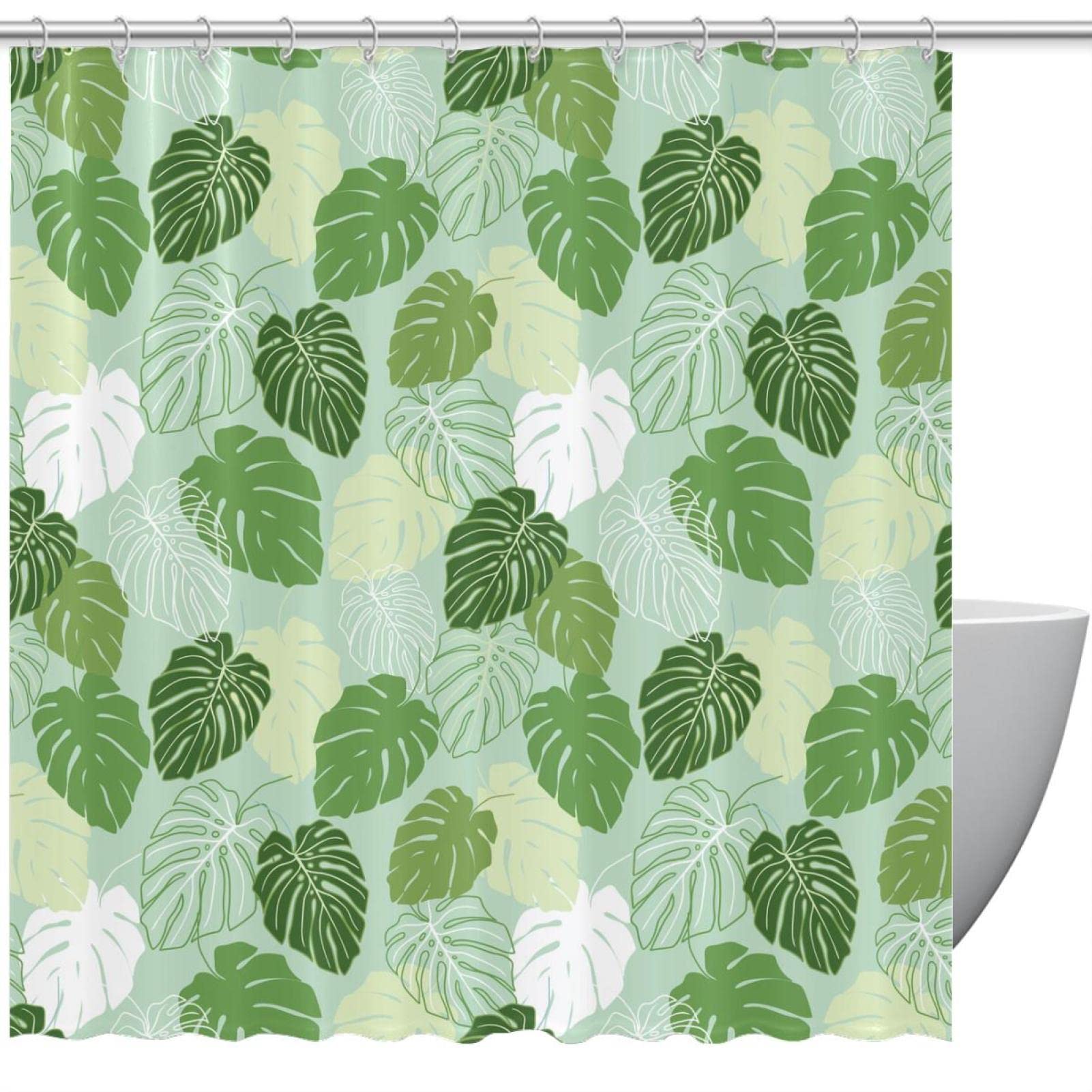 Rideau de douche feuilles de palmier vert anti-éclaboussures grand format 183 cm