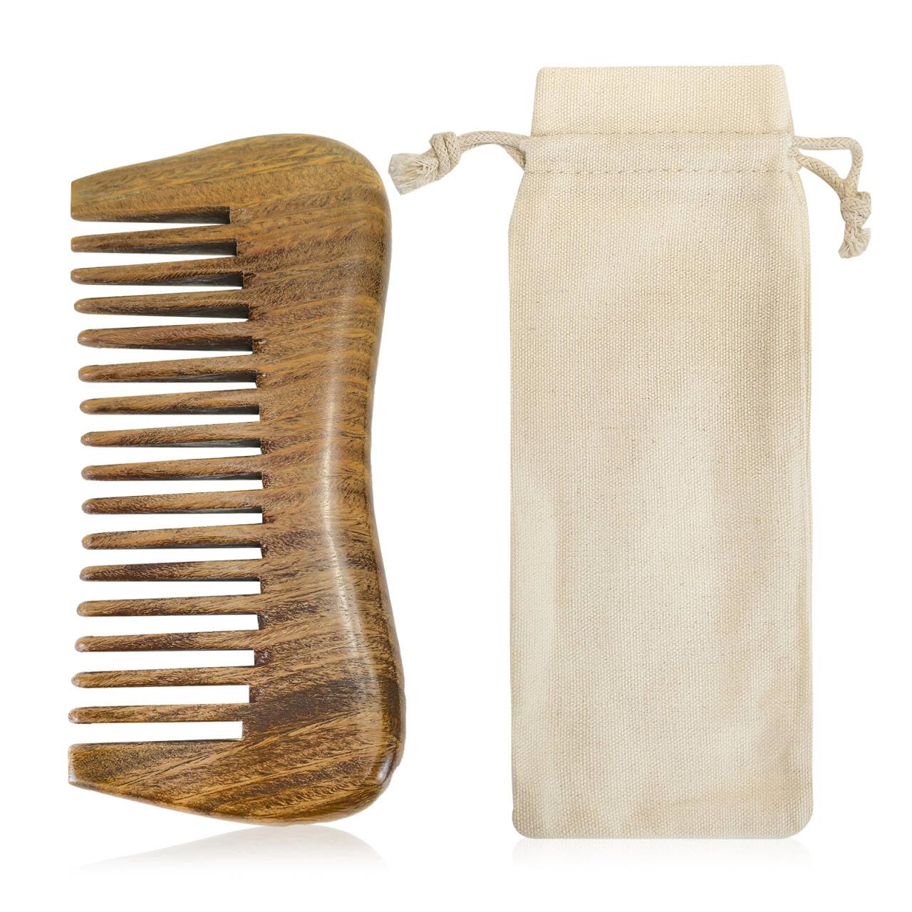 Drewniany grzebień 12 cm, naturalny grzebień z drzewa sandałowego dla mężczyzn i kobiet, drewniany grzebień do masażu z bawełnianą torbą, do toreb i toreb fitness