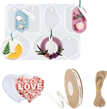 2 Pcs Silicone Wax Melt Molds, Epoxy Resin Casting Molds with Hanging Holes for DIY Keychain, Wax Sachet, Aromatherapy Wax Sheets, Soap & Jewelry Making Crafts