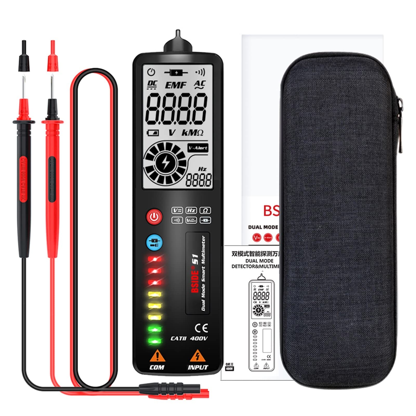 Tester baterii, BSIDE 2,4 '' LCD Detektor napięcia Bezdotykowy Obwód Volt Tester Pen woltomierz NCV Gniazdo Live Wire Sprawdź Hz Ohm Ciągłość(BSIDE S1 New)