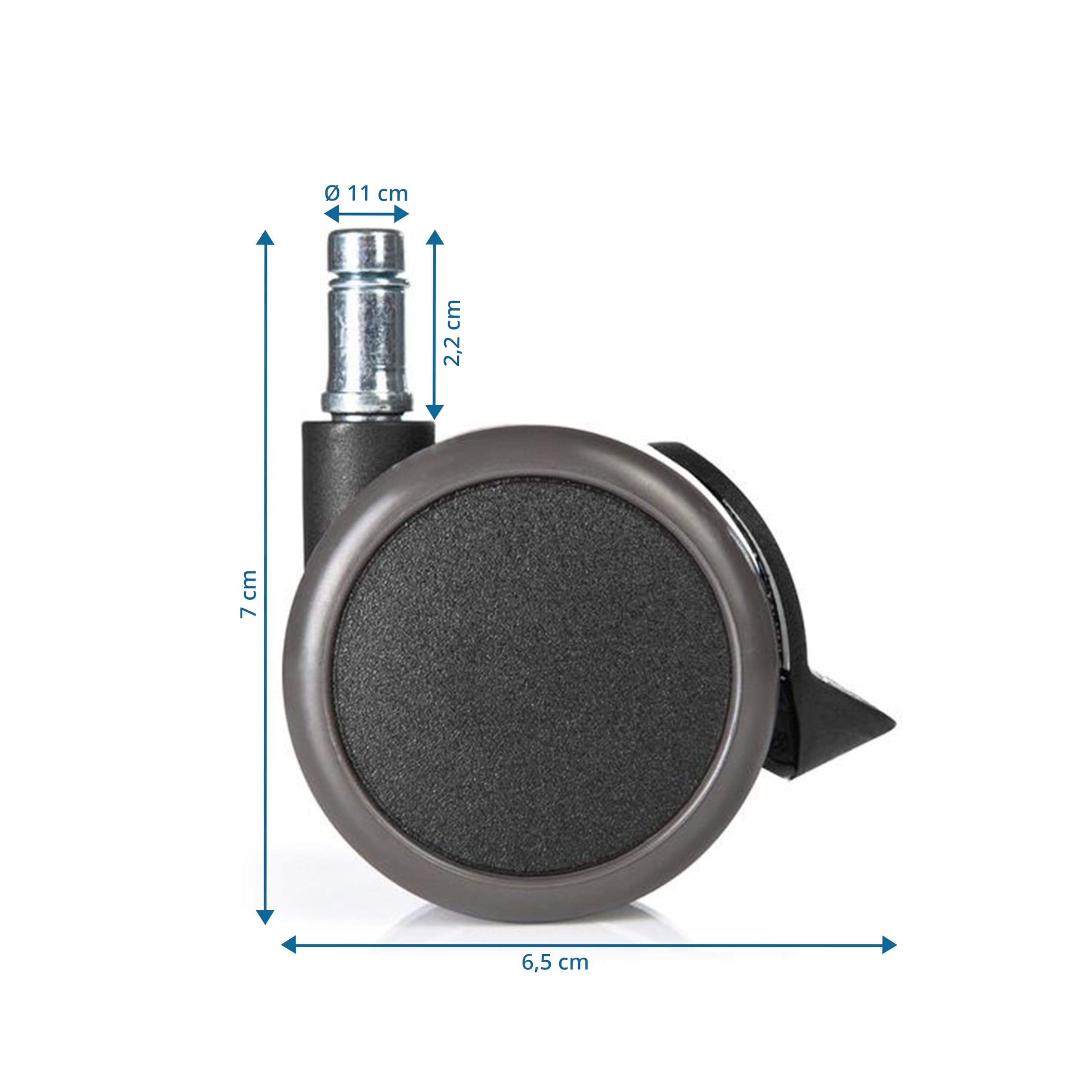 hjh OFFICE 619033 ruedas para suelo duro ROLO STOP 11mm/65mm con freno de estacionamiento, borde de goma, para laminado, paquet, baldosas, protección del suelo, ruedan bien