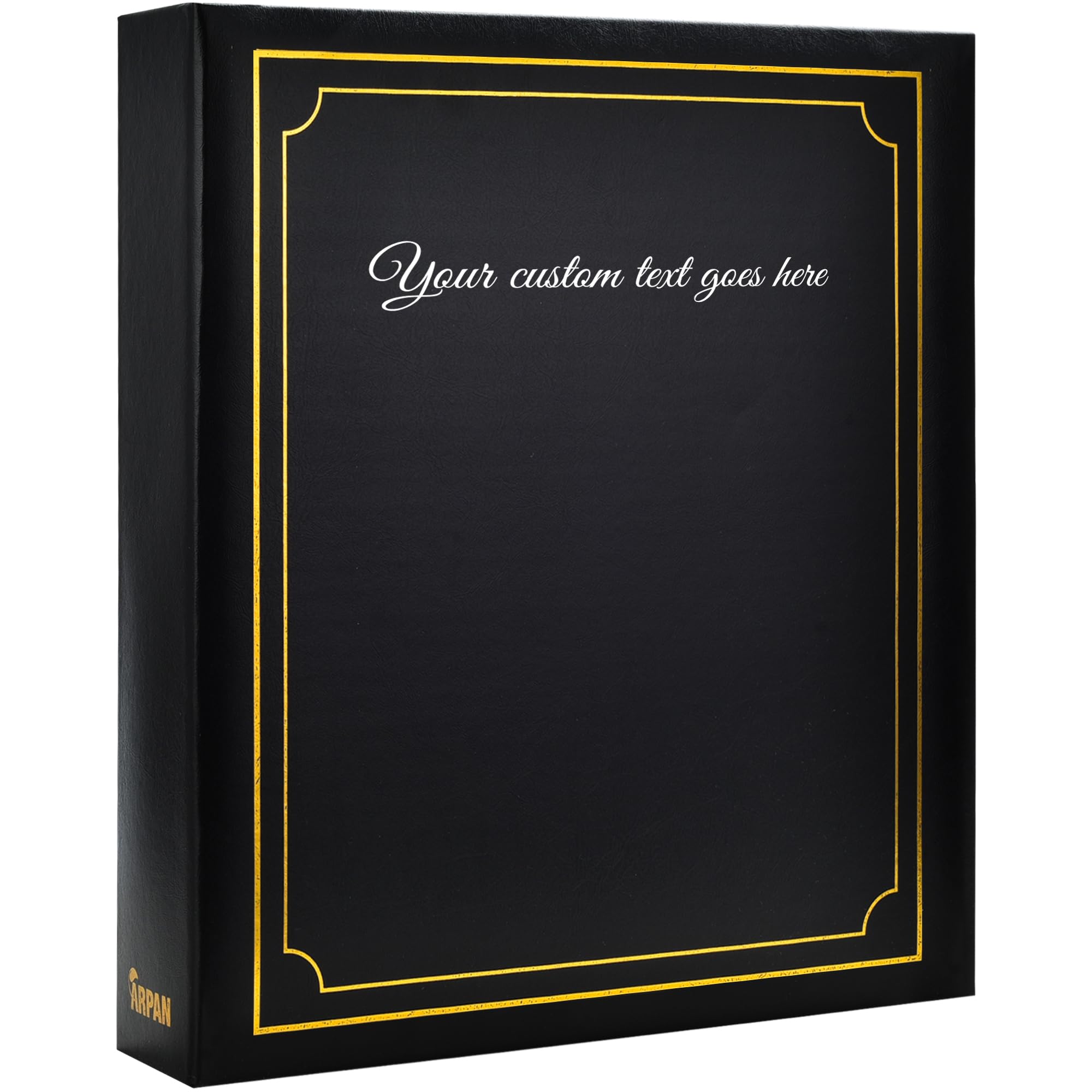 Arpan Personalised Text A4 Certificate 3-Ring Binder Slip In 100 Pocket Padded Photo Album Organiser (Black)