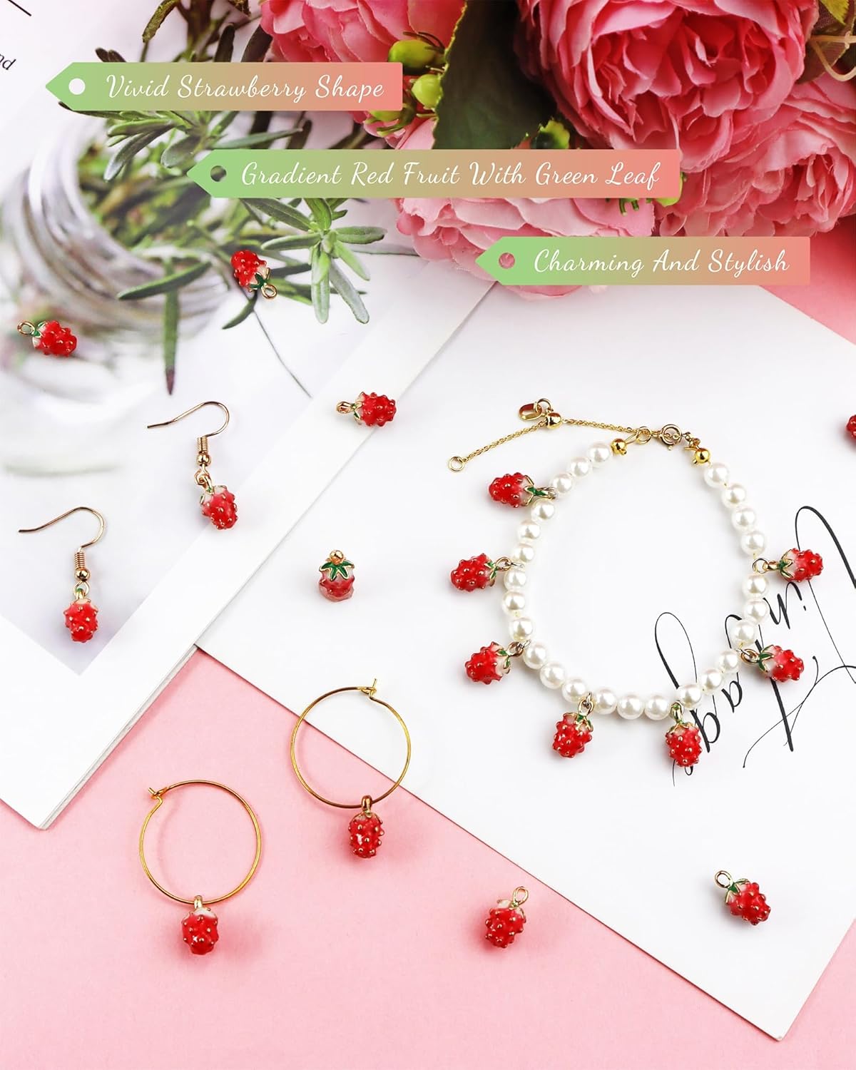 3D Strawberry Enamel Charms Colored Fruit Pendants Charms for Necklace Bracelet Jewelry Making and Crafting, 40 PCS - Image 3