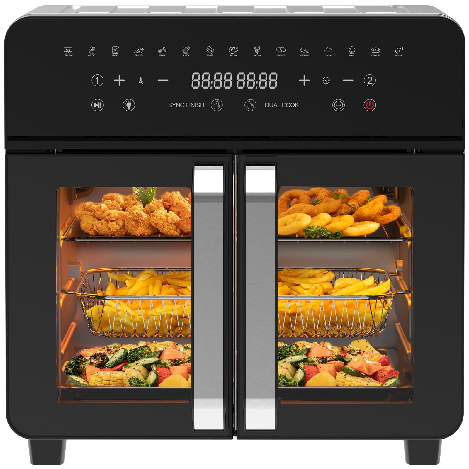 iceagle Air Fryer 23L Dual Zone – XXL Oil-Free Fryer with Double Windows | Air Fryer Oven, 15 Programs, 2200 W, 12 Accessories, Removable Separator for Flexible Cooking, 50-200°C