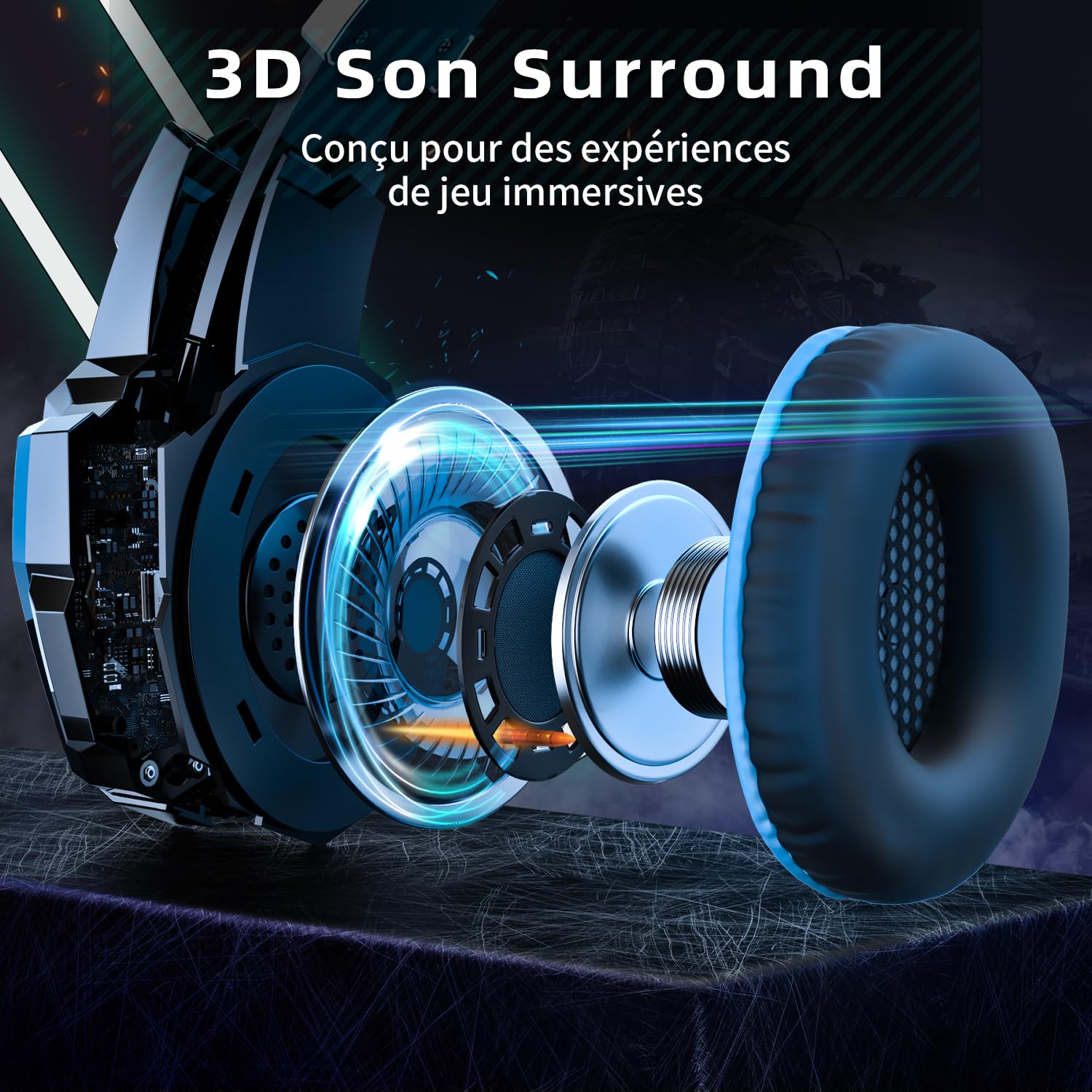Ozeino Cuffie da gaming, per PS4, PS5, pc, Xbox One, Switch, audio stereo 3D, con microfono a cancellazione del rumore, con jack da 3,5 mm