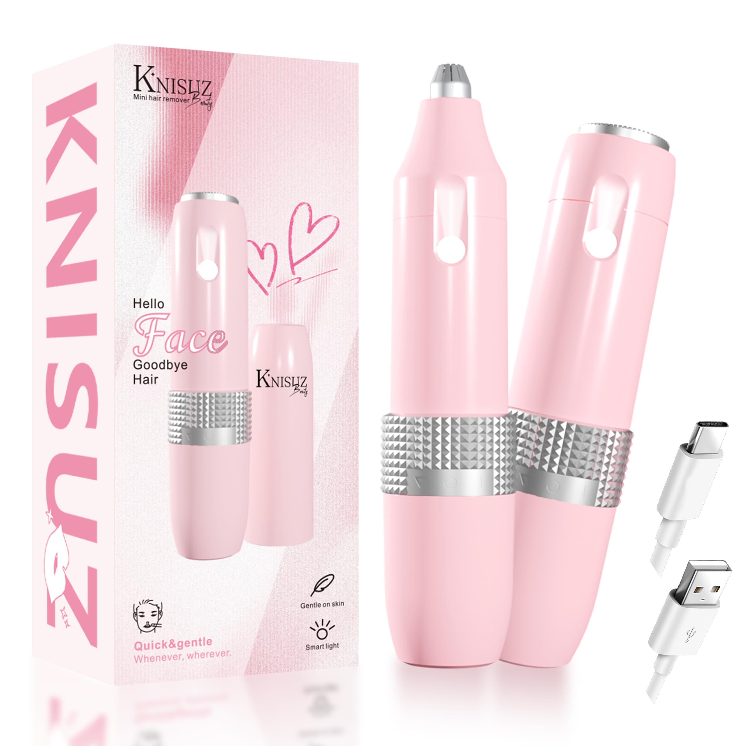Facial Hair Removal for Women, 2-in-1 Rechargeable Eyebrow Trimmer Pink