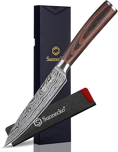 Sunnecko Cuchillo de cocina de 5 pulgadas, cuchillo de cocina pequeño multiusos, cuchillo de pelar de acero inoxidable de alto carbono para cortar