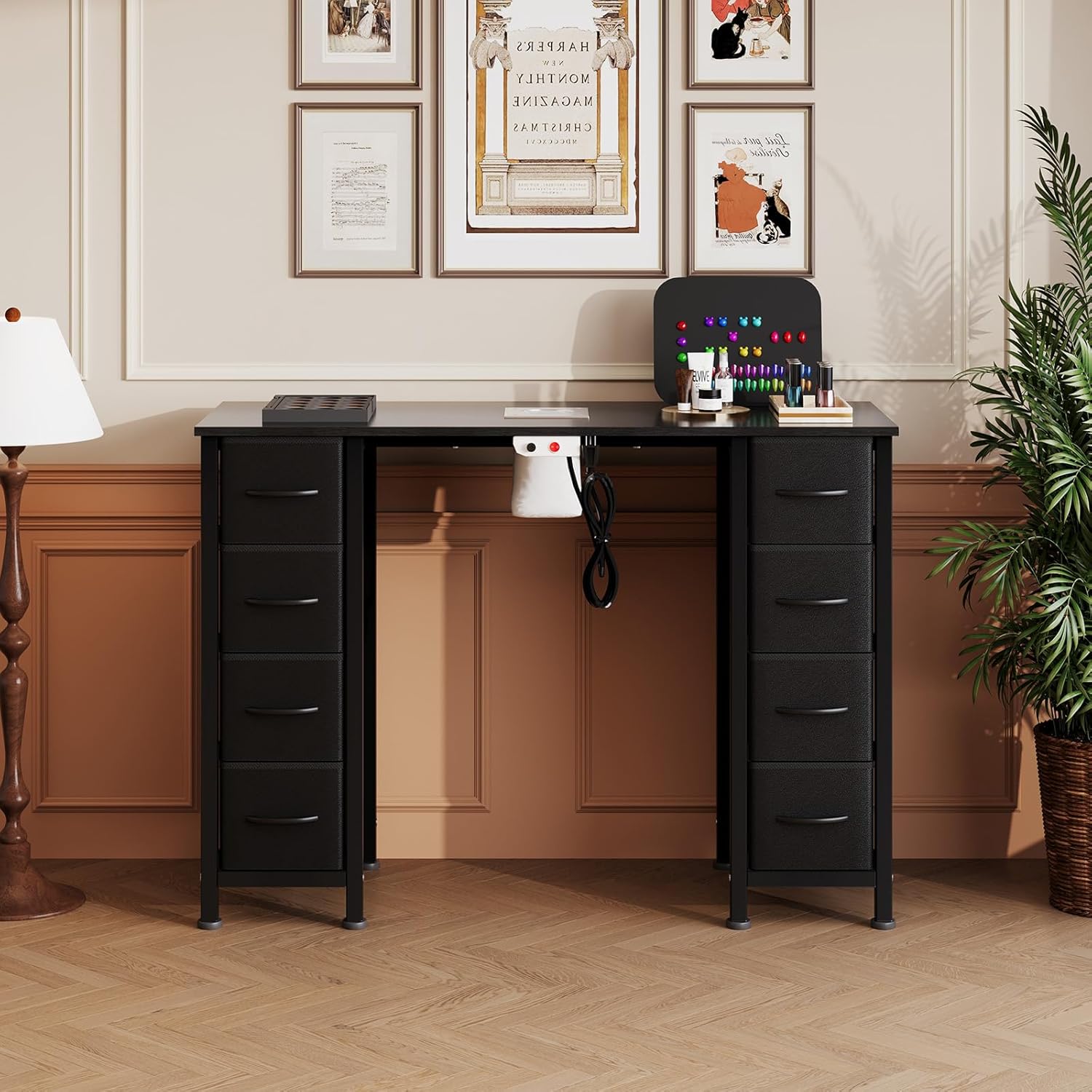 Nail Desk, Manicure Table, Nail Beauty Salon Workstation w/Electric Dust Collector, 8 Fabric Drawers