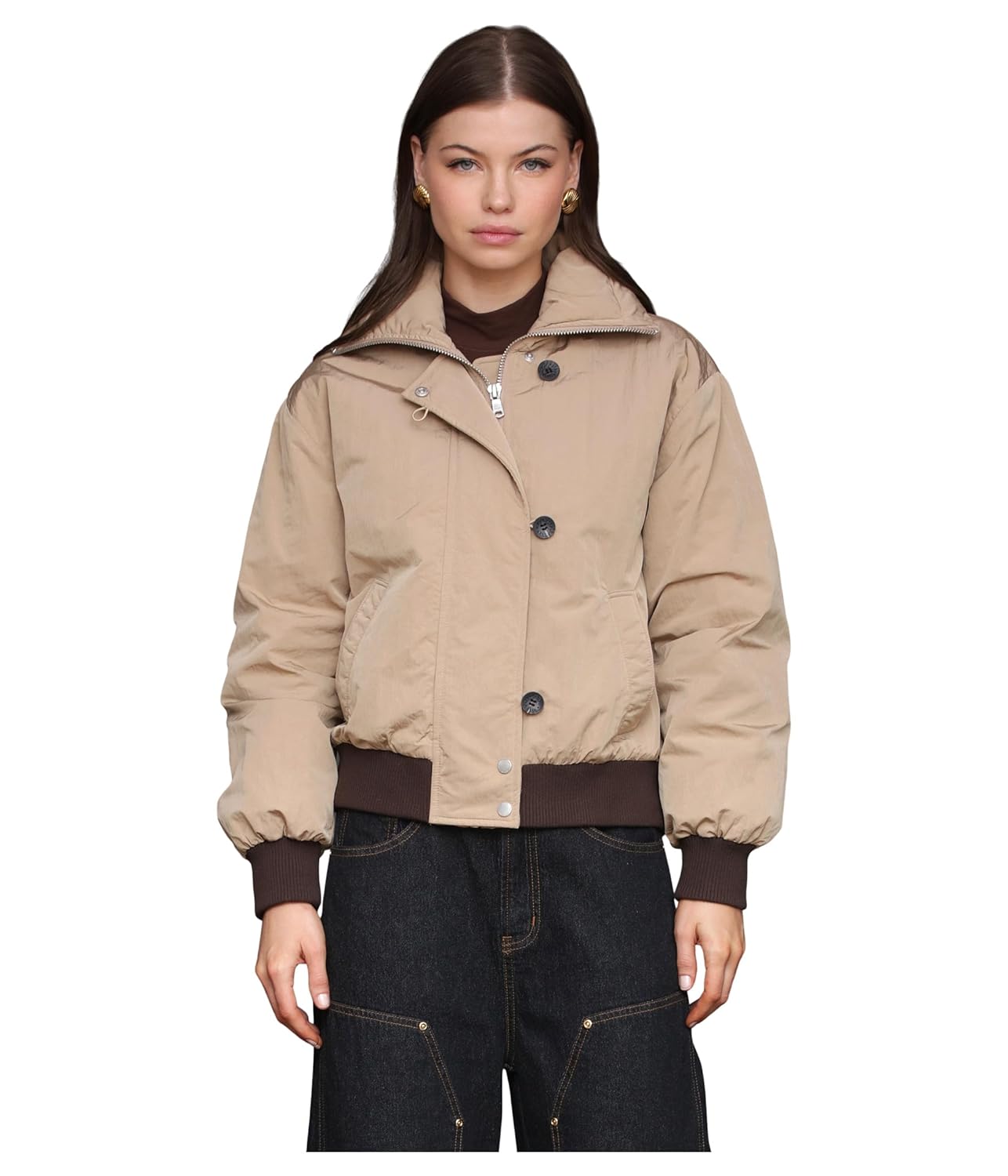 Avec Les Filles womens Padded High Neck Bomber Jacket