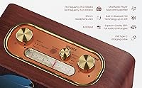 Vista 2 de Altavoz Bluetooth retro de madera, altavoz inalámbrico portátil vintage con placas frontales intercambiables, radio FM, subwoofer y dial giratorio