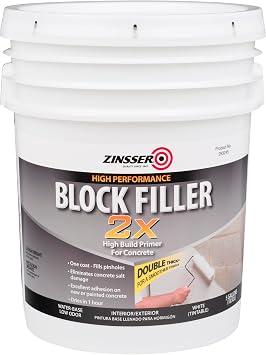 Zinsser Block Filler Masonry Primer, White | 5 Gallon primer-sealer, White. Blocks stains & seals surfaces with superior adhesion for interior/exterior wood, drywall.