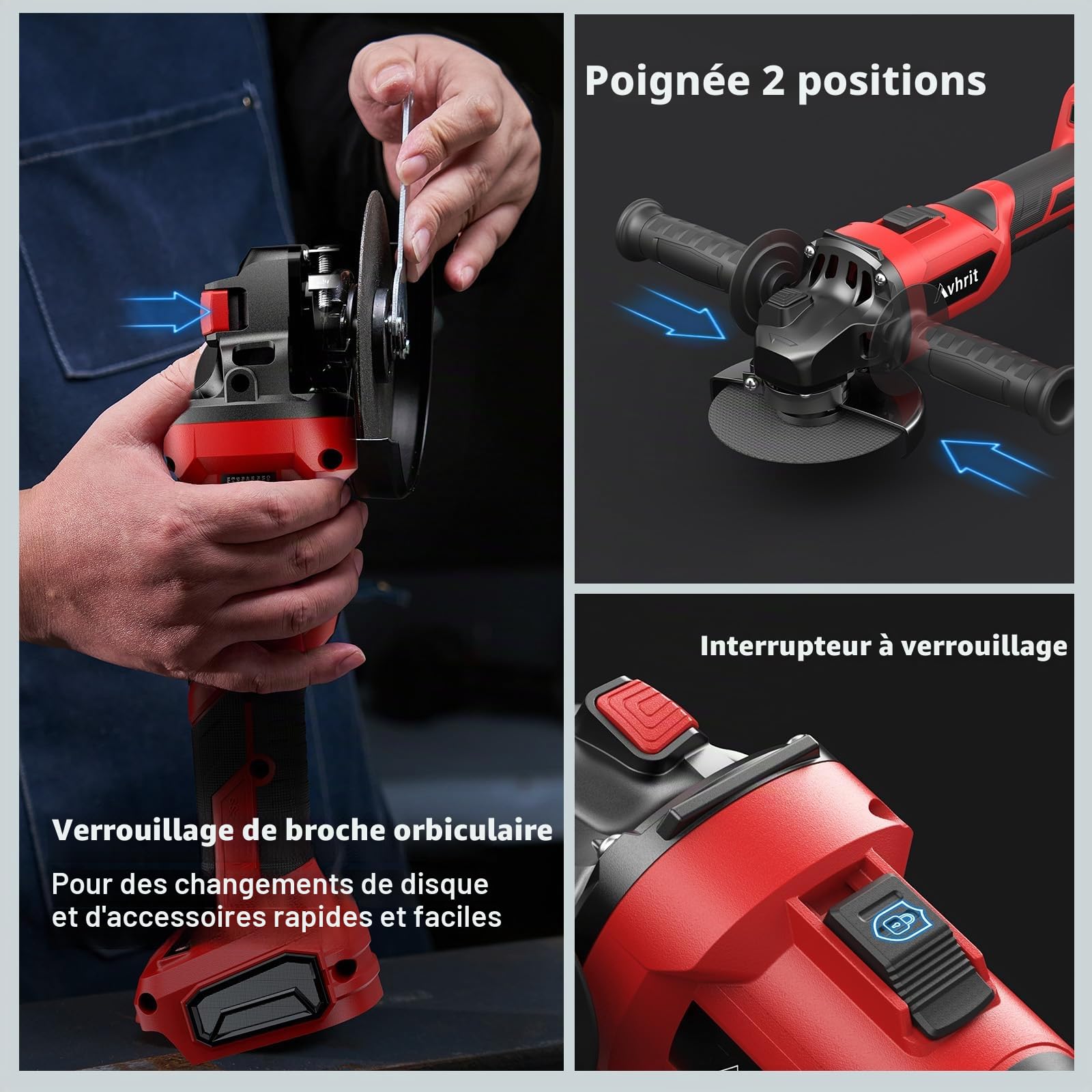 Meuleuse d'angle sans fil avec 2 x 5,0 Ah, 9500 tr/min, meuleuse d'angle 125 mm sans brosse, batterie Flex avec disques à tronçonner, disque abrasif pour coupe, élimination de la rouille
