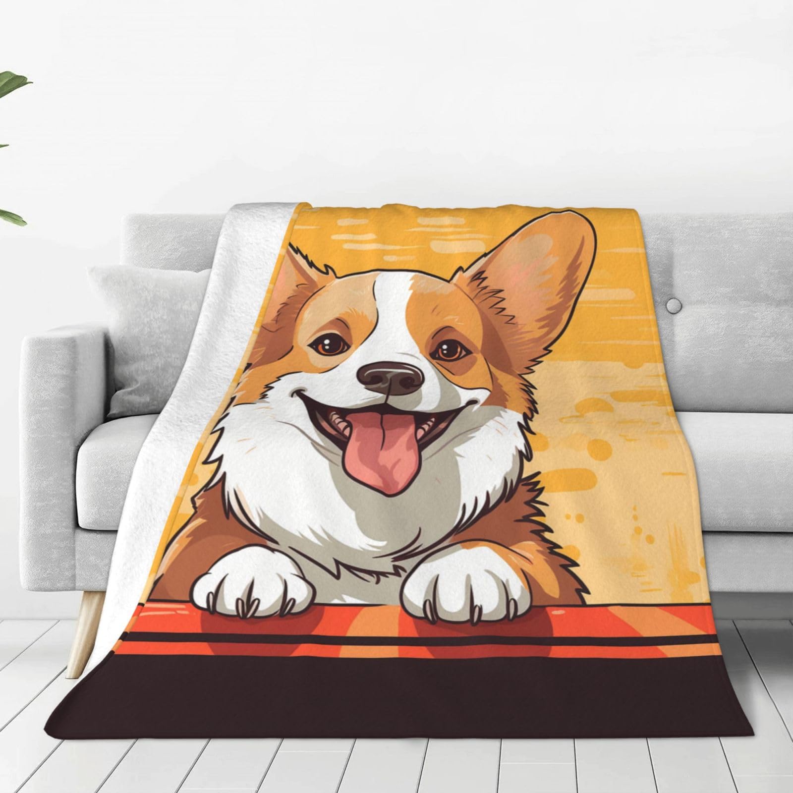 Cute Corgi Dog Throw Blanket for Couch, Plush Fuzzy Soft Flannel Blankets and Throws for Sofa, 50"x40" Bed Blankets for Travel Camping Chair, All Season Warm Fleece Blanket