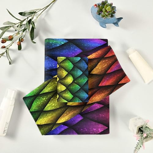 Miniatura 6 de ALAZA Juego de toallas de 3 piezas, juego de toallas de baño con escamas de dragón arcoíris, 1 toalla de baño, 1 toalla de mano, 1 toalla, toallas