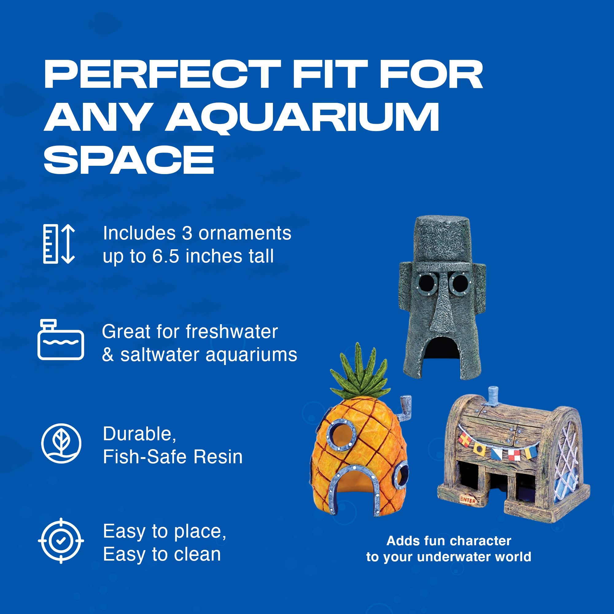 Penn-Plax Spongebob Squarepants® Aquarium-Dekoration, Spongebob's Ananas, Squidward Home und The Crusty Crab, Kunstharz-Figuren, Aquarium- und Terrariendekoration