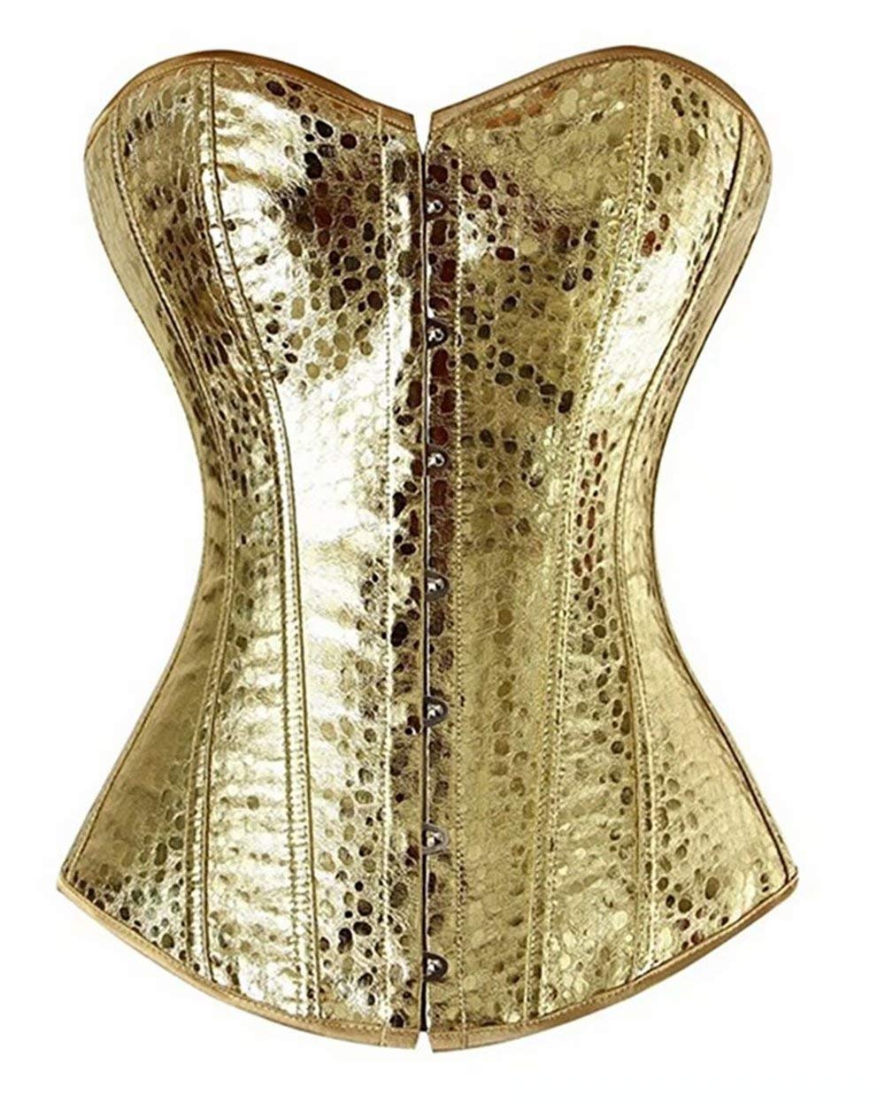 Josamogre Leather Corset Bustier Womens Sexy Steampunk Gothic Boned Overbust Basque Top Gold M