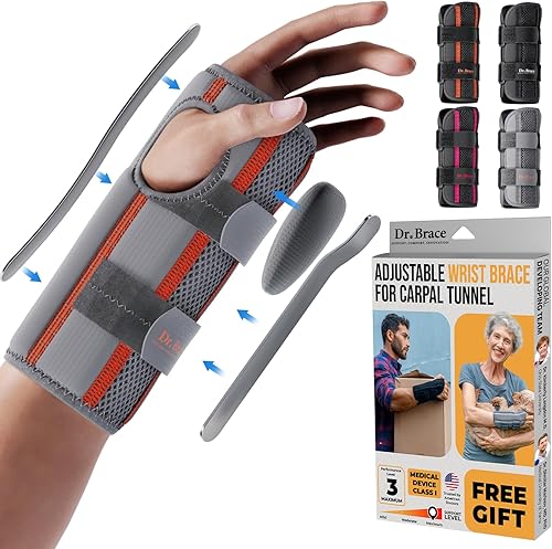 DR. BRACE Muñequera ajustable para túnel carpiano, apto para FSA y HSA, desarrollado por médicos, mejorado con doble férula y cojín terapéutico,