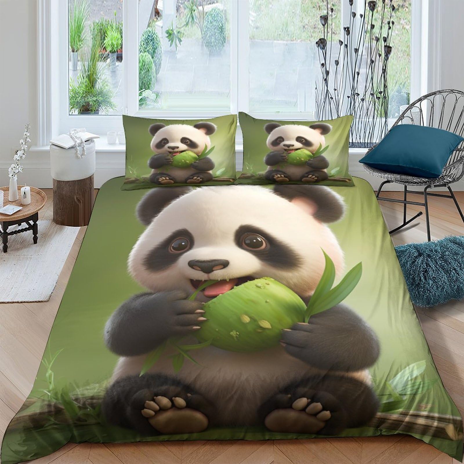 Housse de couette panda 3D en microfibre pour chambre enfant et ado