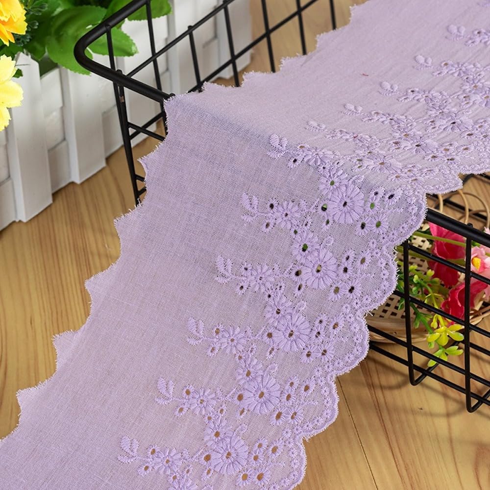 5 Yard 11 cm Embroidery Cotton Lace Ribbon Lace Trim Vintage Decorative Ribbon Trim Lace Ribbons Lace Fabric Lace Trimmings for DIY Crafts Sewing Wedding Decoration Craft Decoration, Purple