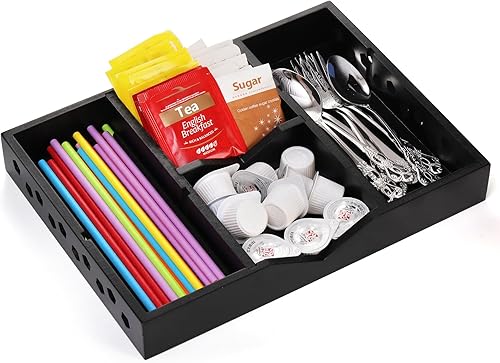 Miniatura 4 de TOPZEA Bandeja organizadora de cajones de escritorio de madera, organizador de cajones de basura de 6 ranuras con 2 divisores ajustables,