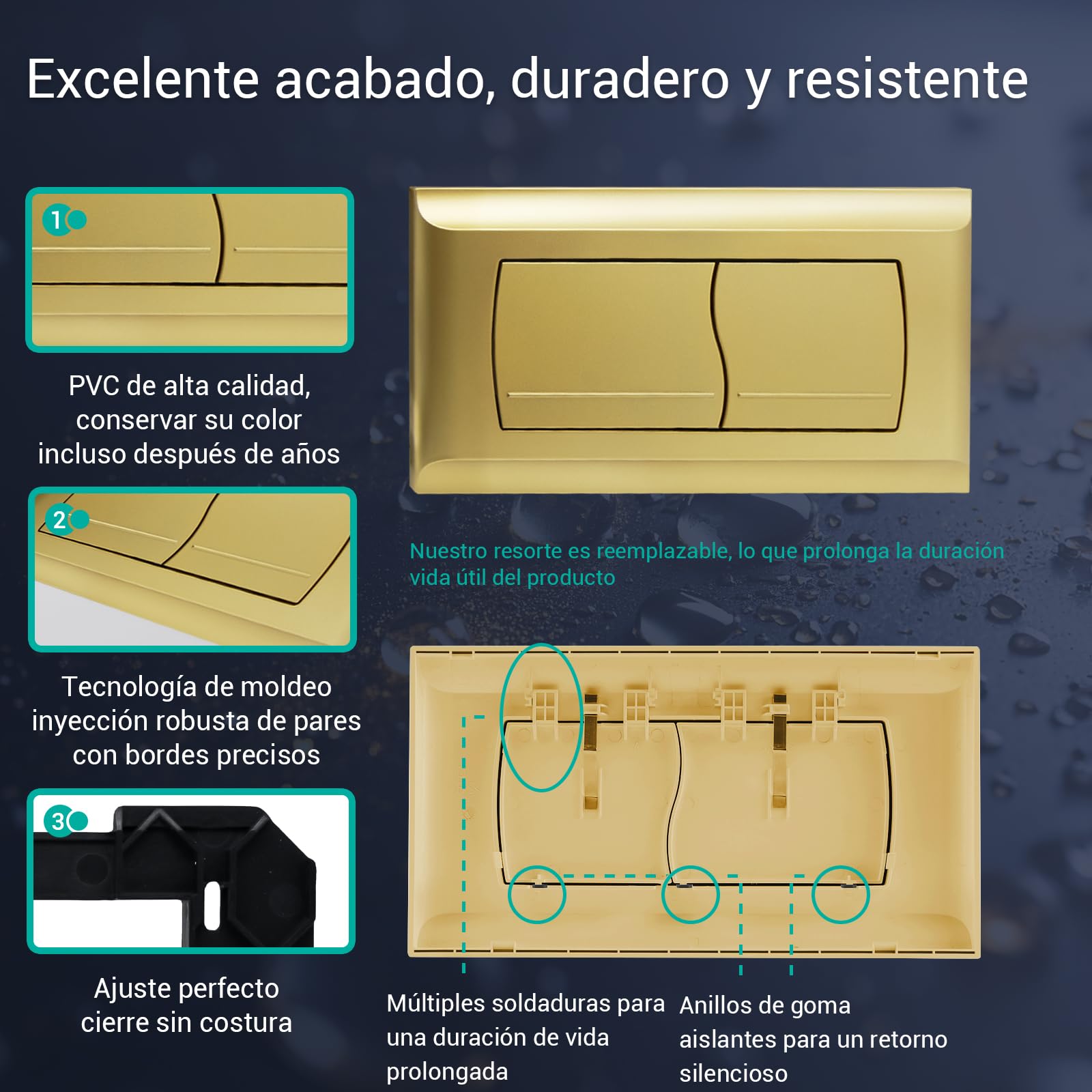 Empyreal Placa de Descarga para Cisterna de WC, Compatible con Geberit Twinline 30&UP130, Con el Kit de la Palanca de Descarga y Tornillos, Doble Función,340 x 185mm(Oro Mate)