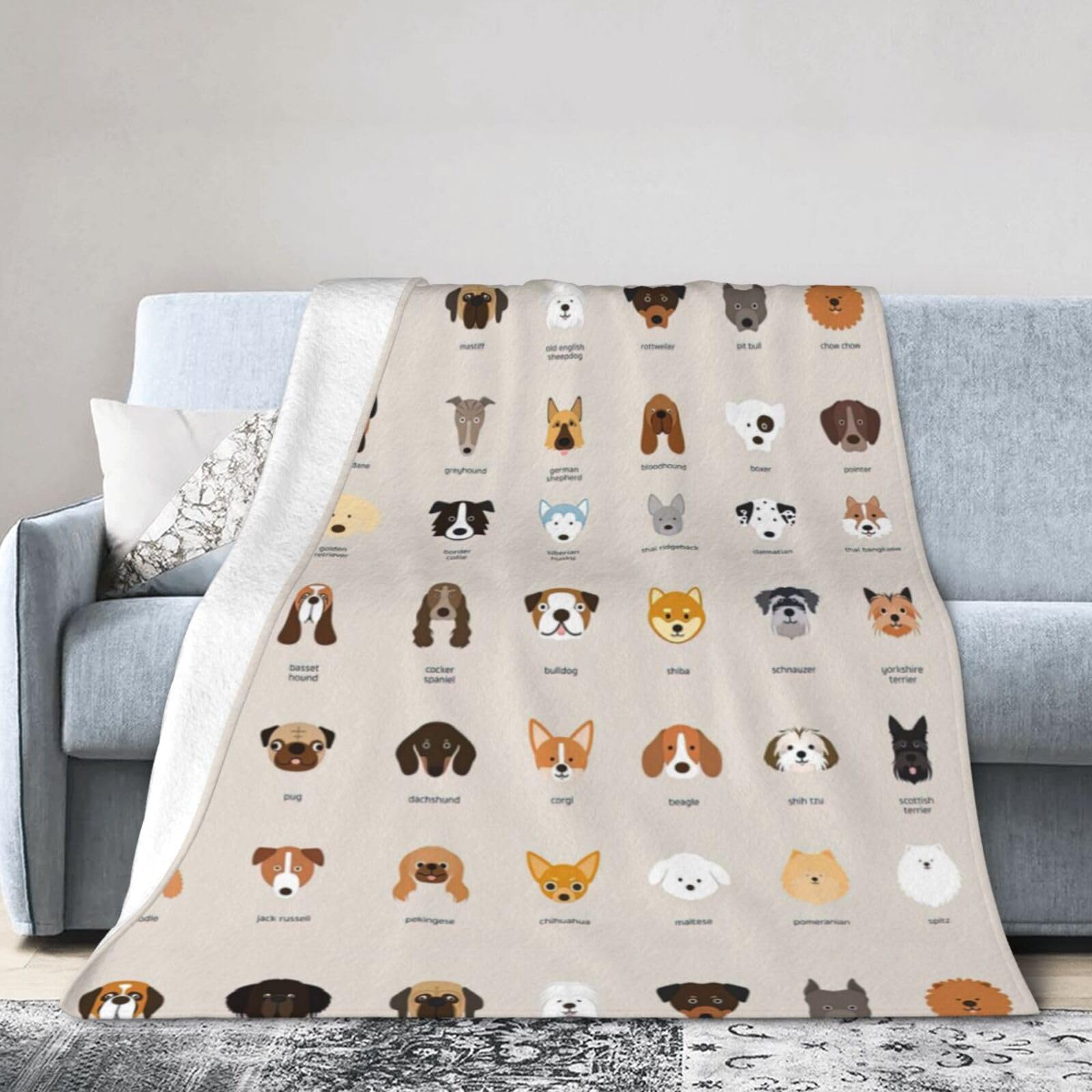 Couverture micro-polaire jeté de lit imprimé chien 203x152
