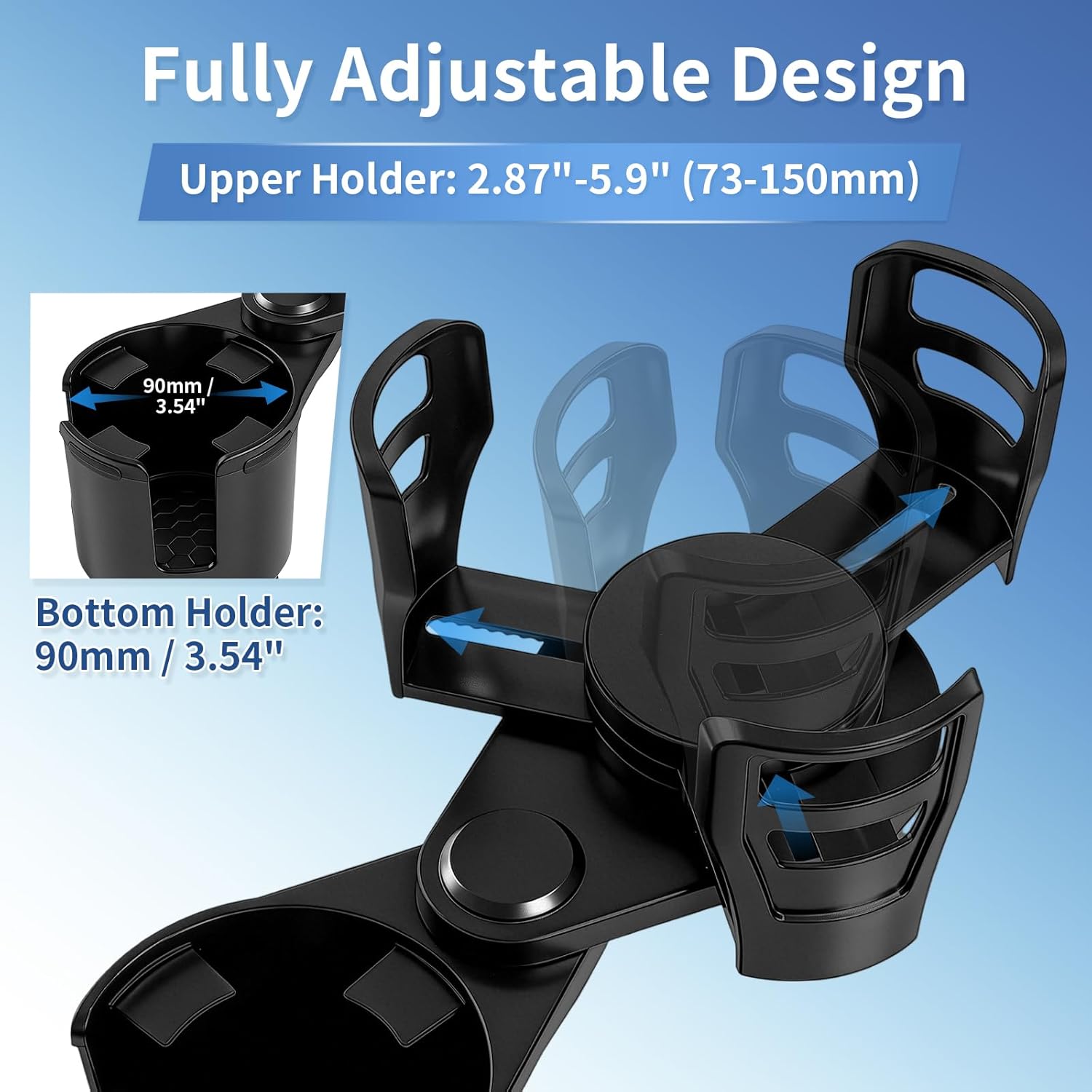 2 in 1 Car Cup Holder Expander, Adjustable Base (2.6-3.9") Dual Cup Holder Extender for Car, Universal Large Drink Holder Adapter Fits 32/40 oz Yeti, Hydro Flask, Mugs & Bottles, 360° Swivel