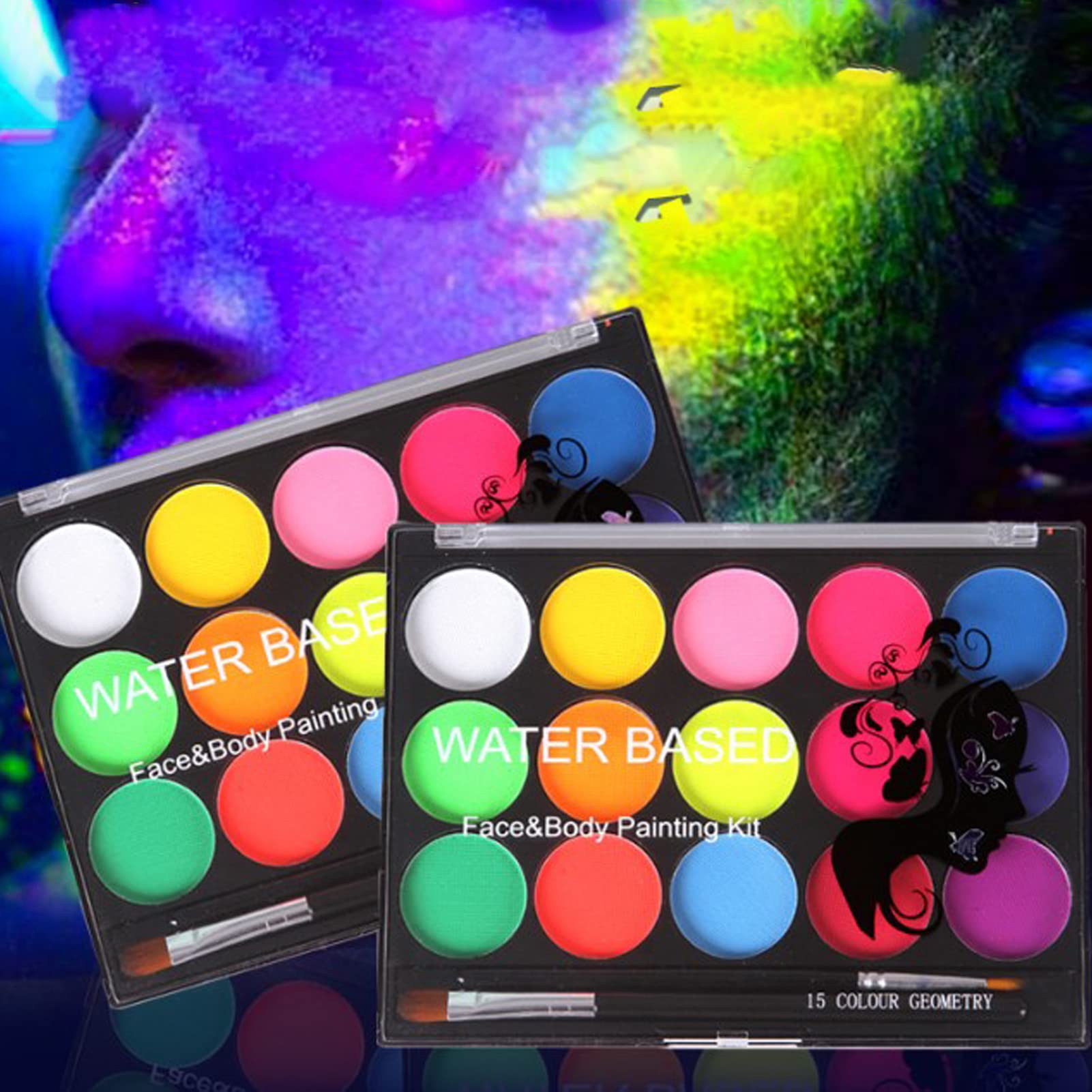 Fluorescencja Farby do Ciała 15 Kolorów Paleta Makijażu Halloween Impreza Cosplay