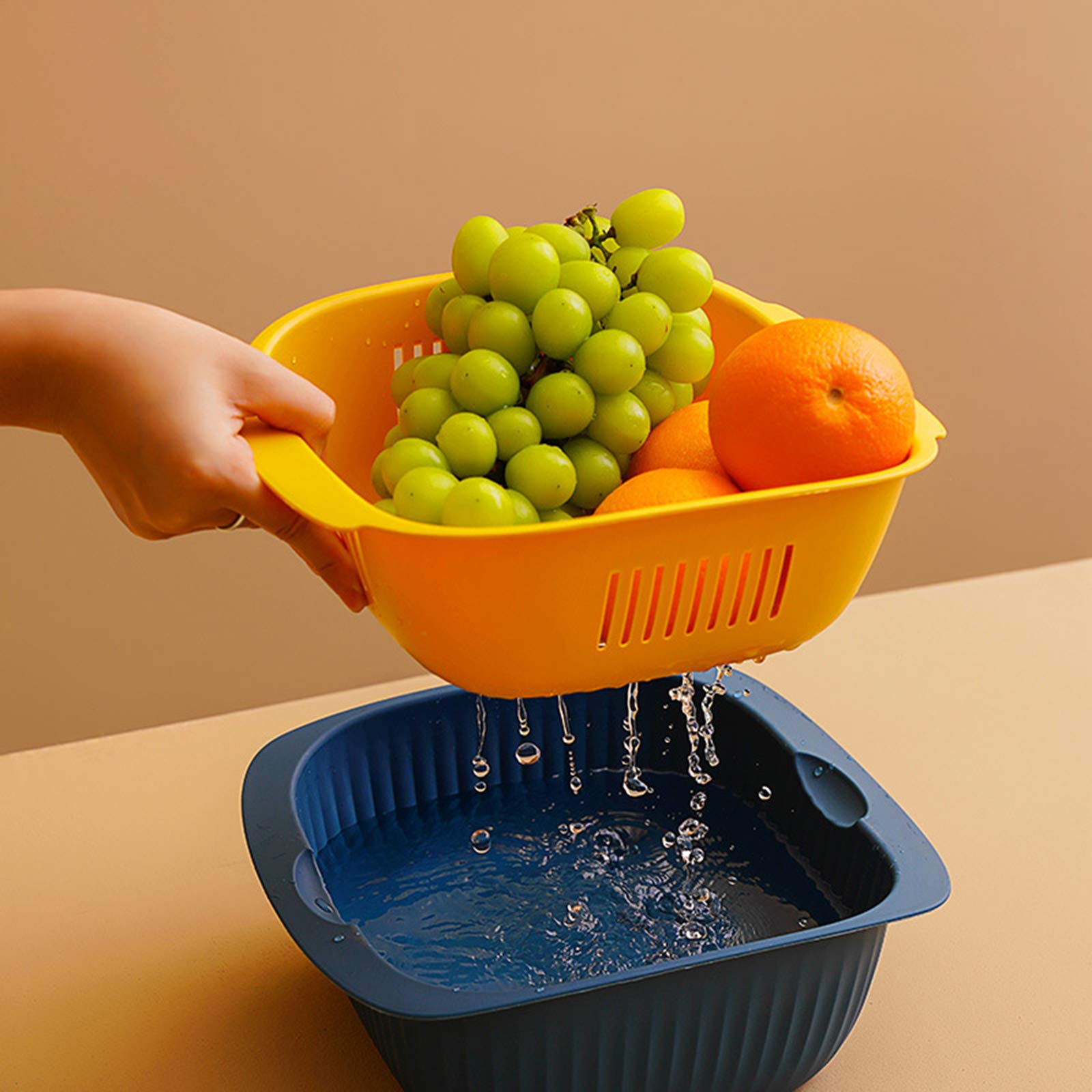 2combineren 1Rijstvergiet,Filtermand Voor Het Reinigen Van Groenten En Fruit 2stevige En Gebruiksvriendelijke Keukenaccessoires Van Voedingskwaliteit Noords Wit