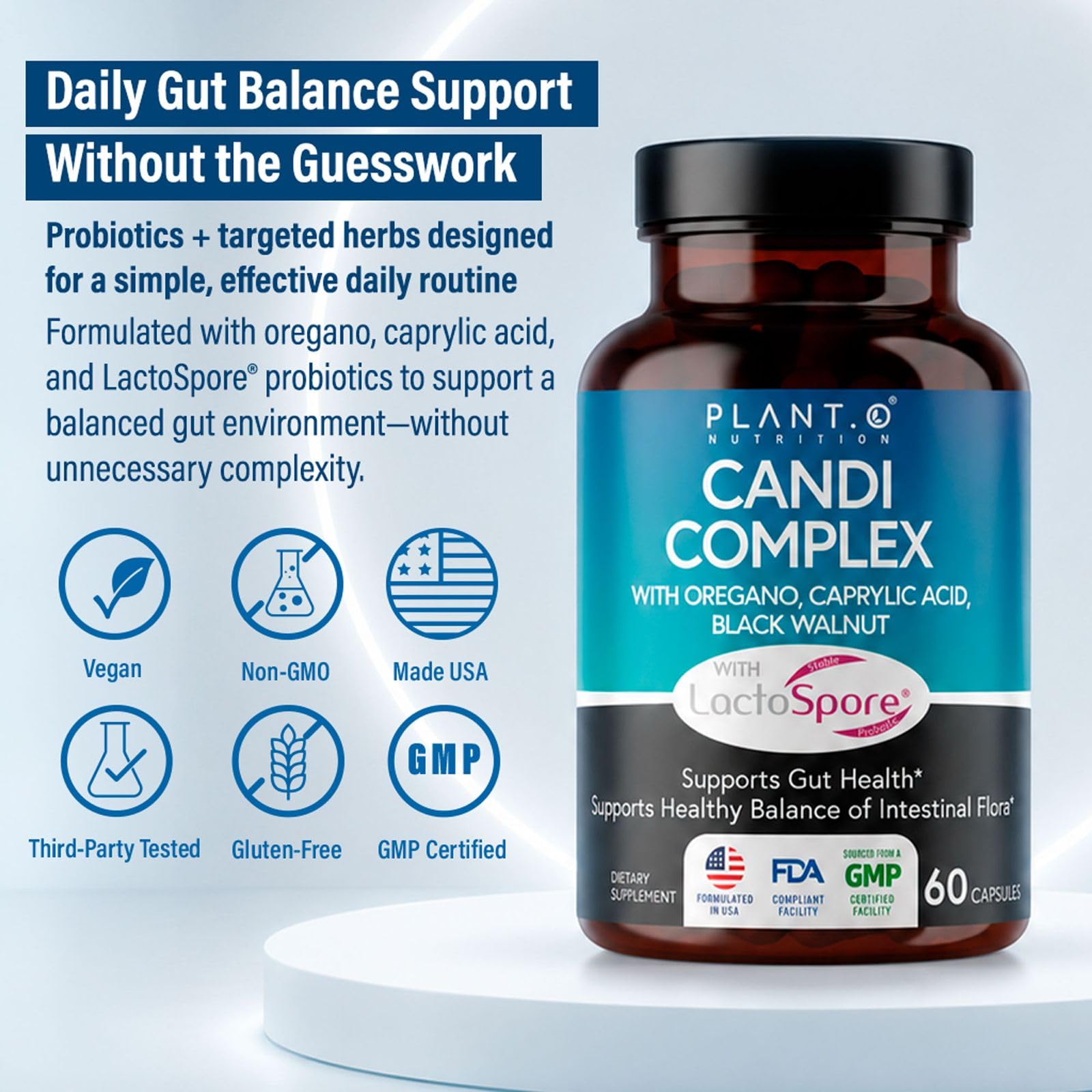 PLANT.O NUTRITION Candida Support Supplement with Probiotics (LactoSpore®) — Amazon image 5