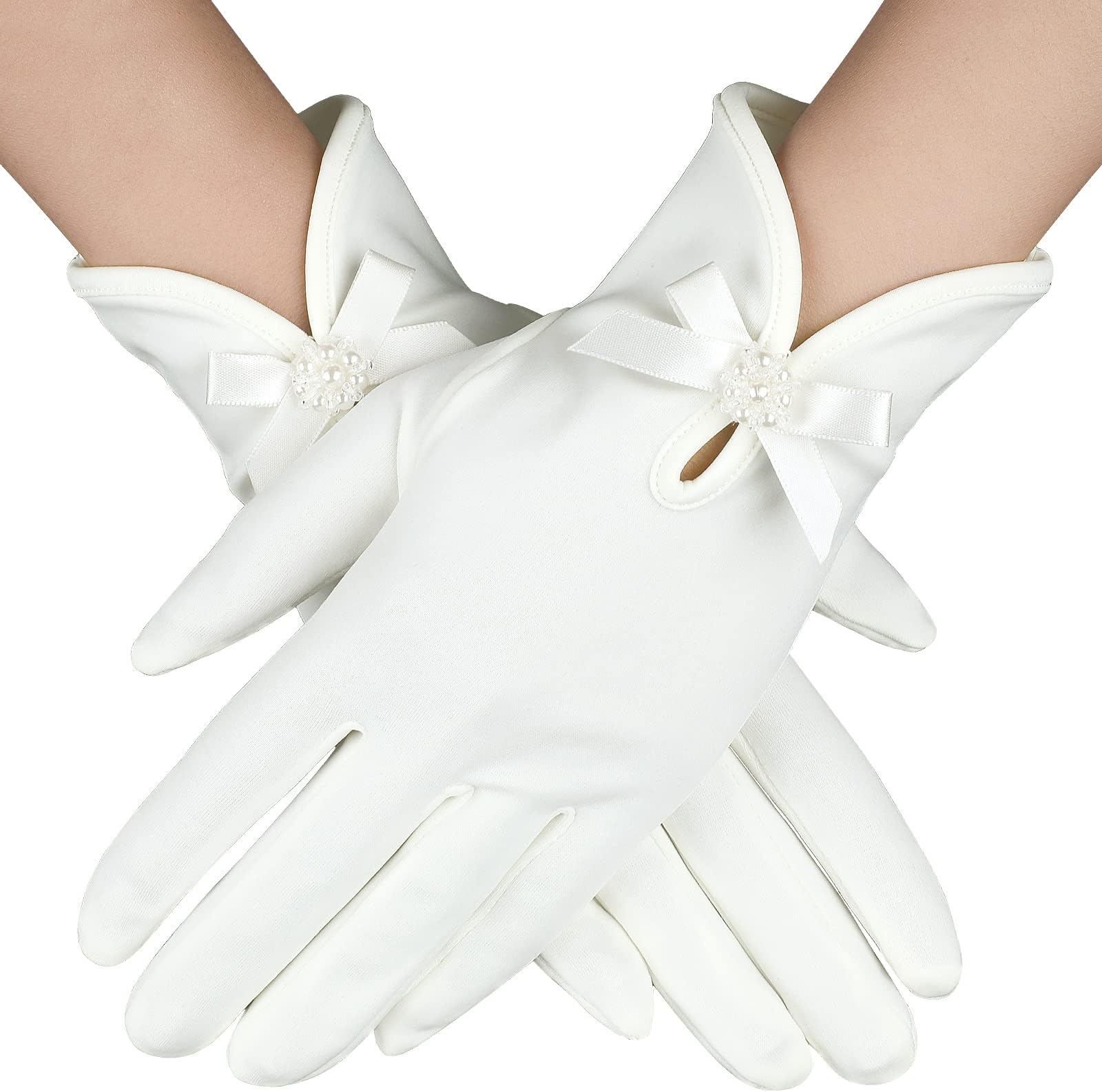 YolevShort Satin Gloves Wrist Length Gloves Women's Gown Gloves Opera Bridal Banquet Dress Glove for Wedding Opera Party